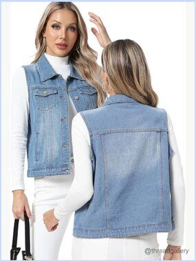 Sleeveless Denim Vest, Cropped Jean Jacket, XS-XXL